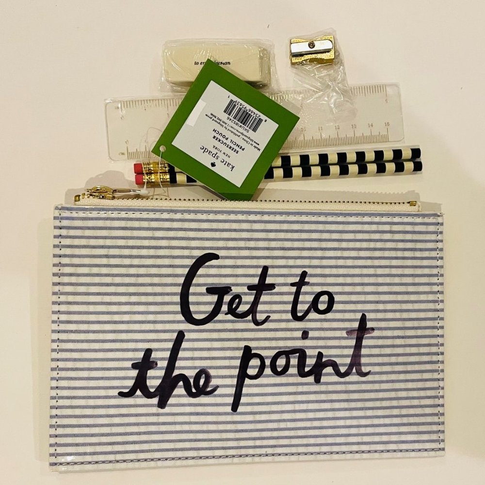 Kate Spade Seersucker Pencil Pouch, Navy “Get To The Point”
